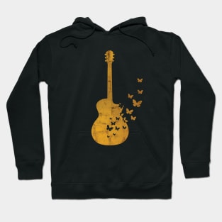 Acoustic Guitar Silhouette Turning Into Butterflies Gold Hoodie